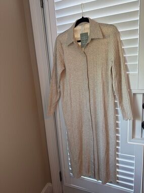 H&M Light Beige Ribbed Button Cardigan Dress